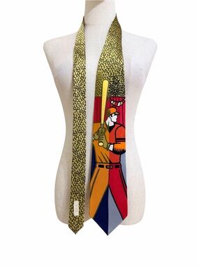 Vintage Burton Morris Men’s Silk Necktie Novelty Baseball Player Multicolor